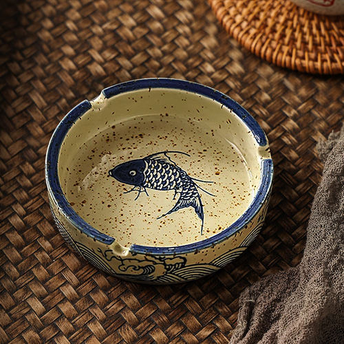 新中式古典古风复古仿古灰缸陶瓷烟灰缸民宿茶桌专用小号瓷器烟缸