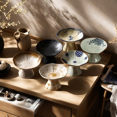 中式下午茶小茶蝶高脚碟小吃碟零食碟点心碟创意陶瓷复古小蝶碟子