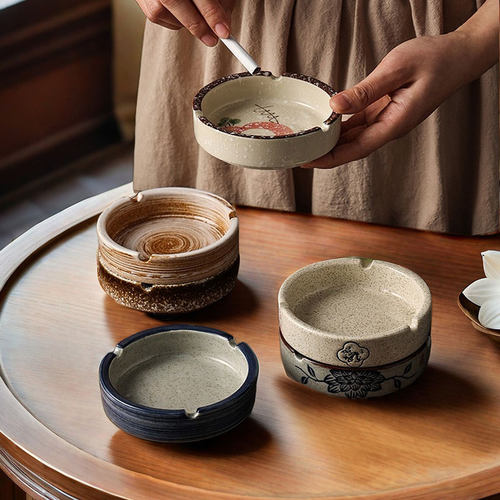 新中式中式复古灰缸陶瓷烟灰缸民宿茶桌酒店专用小创意烟缸风中古