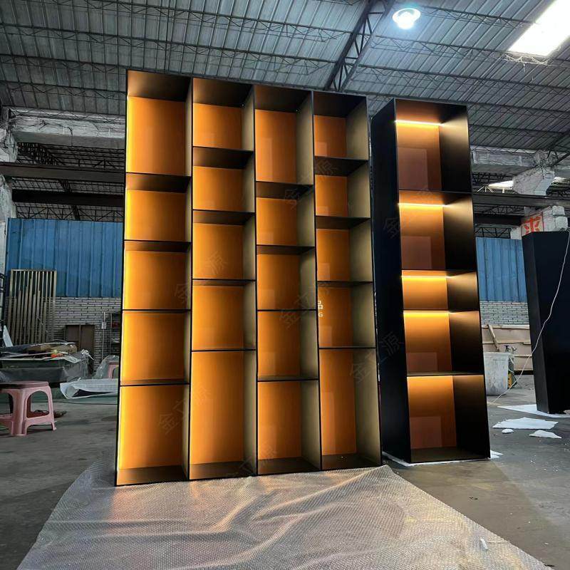 极简实心钢板铝板柜不锈钢嵌入式电视壁龛客厅金属开放格背光定制