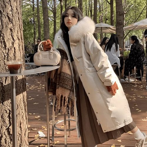 新国标90白鸭绒极寒中长款羽绒服