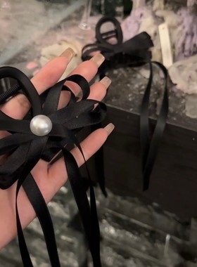 森系黑色飘带蝴蝶结抓夹后脑勺盘发夹子鲨鱼夹女仙女气质大号发夹