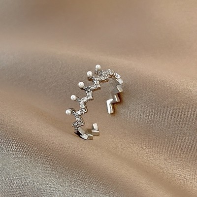 珍珠戒指女款小众设计开口可调节单身装饰食指戒指时尚个性高级感