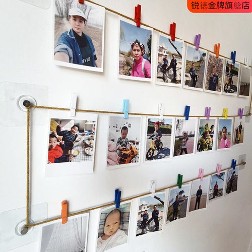 相册墙网红照片墙装饰彩色小木夹子diy装饰网格挂墙网红创意相片