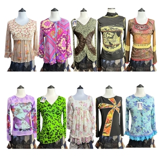 vintage古着60美式复古花纹春秋款上衣减龄涩谷辣妹亚比外贸长袖