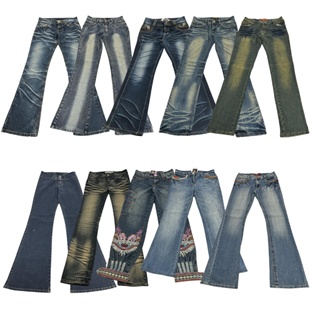 vintage古着63美式 外贸复古低腰辣妹直筒喇叭少女亚比Y2K牛仔长裤