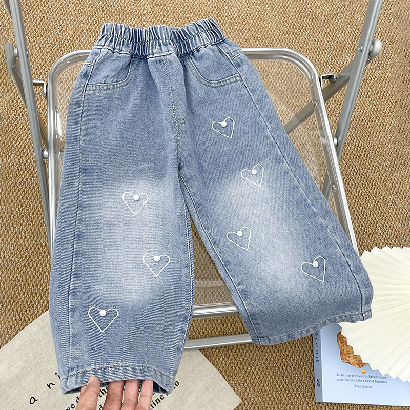 女童牛仔裤直筒宽松百搭阔腿长裤子水洗软牛仔春秋季新款女宝宝