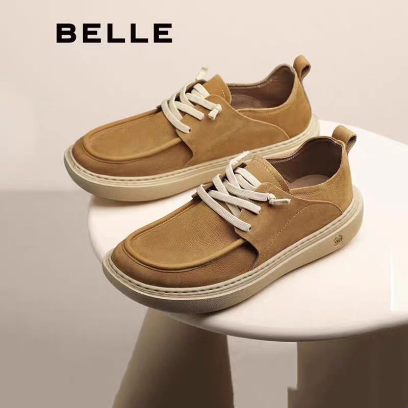 百丽男鞋厚底增高休闲鞋男2025秋新款真牛皮户外工装鞋8VD01CM5