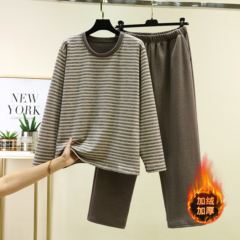 双面绒长袖t恤家居服秋冬男士加绒长袖打底衫大码加厚睡衣两件套,女士内衣/男士内衣/家居服,睡衣/家居服套装,淘宝优惠券,粉丝福利购,淘宝优惠卷