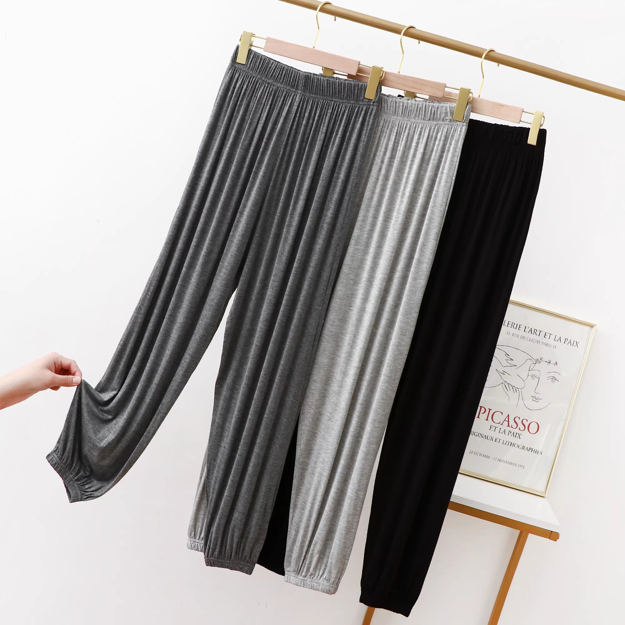 莫代尔束脚休闲裤宽松大码薄款灯笼裤百搭防蚊裤遮肉高腰运动长裤