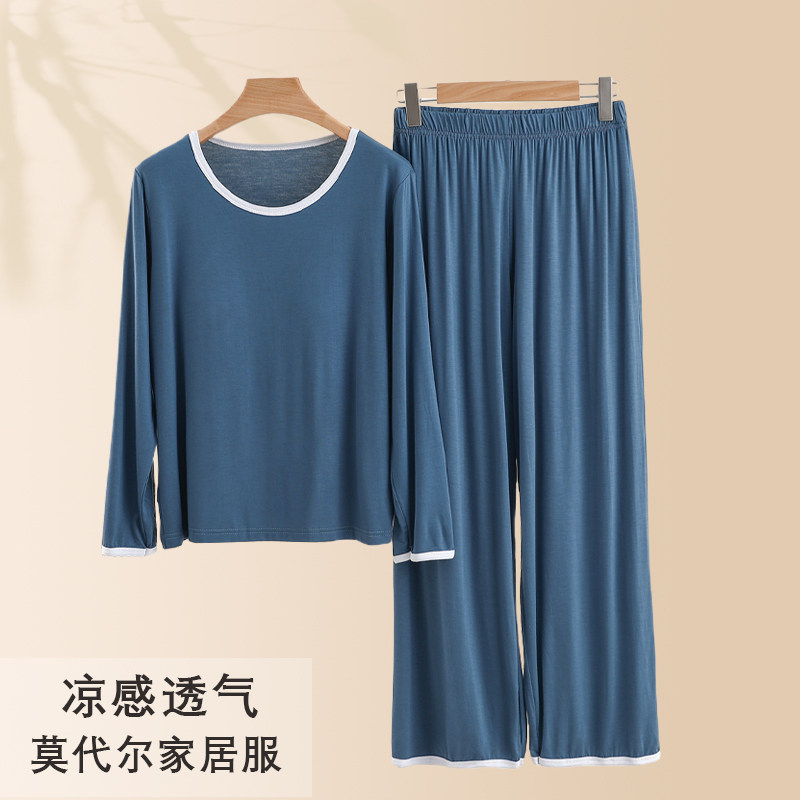莫代尔胸垫长袖套装女士图片