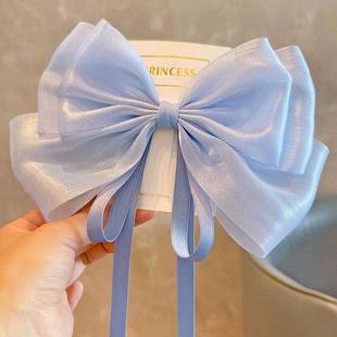 女童发夹超仙珠光纱超大蝴蝶结飘带儿童头饰发卡女孩洋气公主发饰