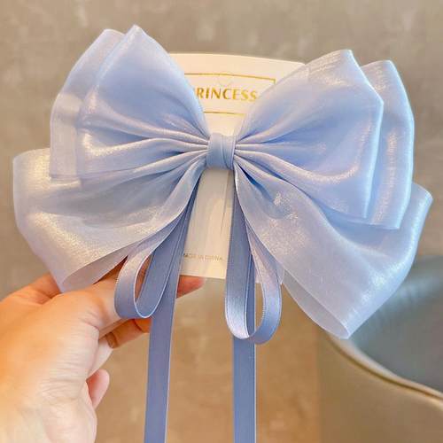 女童发夹超仙珠光纱超大蝴蝶结飘带儿童头饰发卡女孩洋气公主发饰