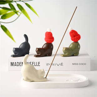 陶瓷软萌可爱小猫咪香插香薰炉摆件家用室内檀香线香托香座治愈