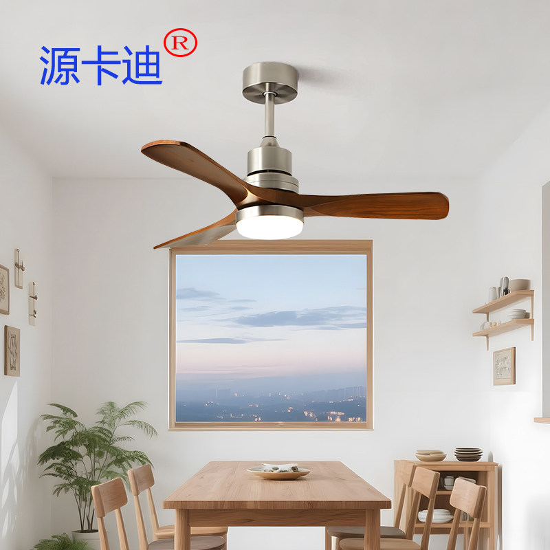 中古风吊扇灯实木风扇灯餐厅客厅大风力电扇灯卧室静音变频风扇灯