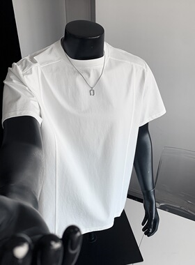 白色正肩速干短袖T恤男夏季薄款小众裁片解构美式小领口半袖体恤