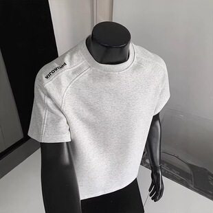 体恤打底衫 白灰色拼接短袖 字母重磅半袖 重磅华棉美式 潮 t恤男夏季