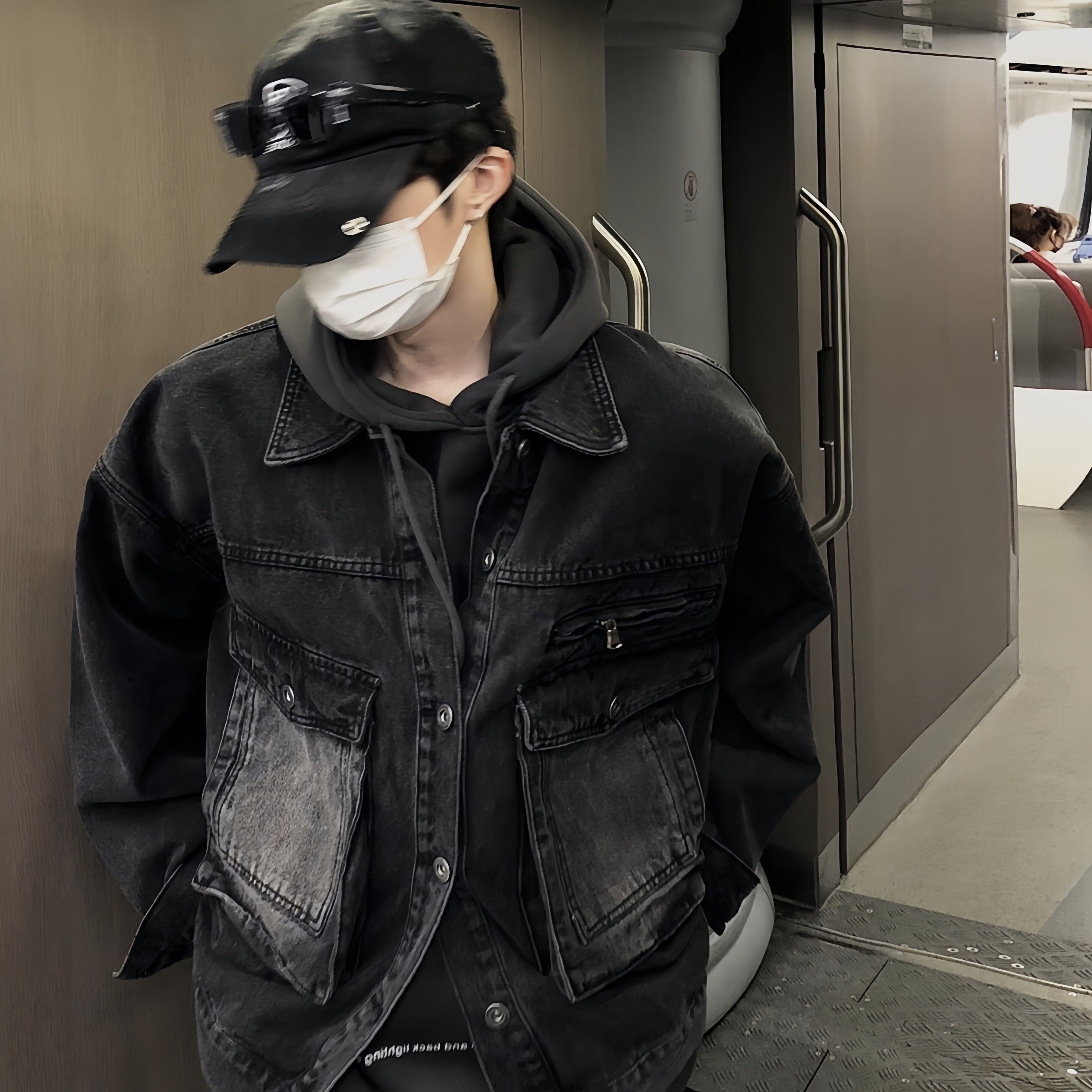 美式复古黑色牛仔外套男款春秋季