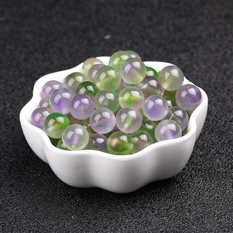冰种西瓜玉散珠子水蜜桃色玉髓圆珠diy手工饰品黄紫冰飘花玉散珠