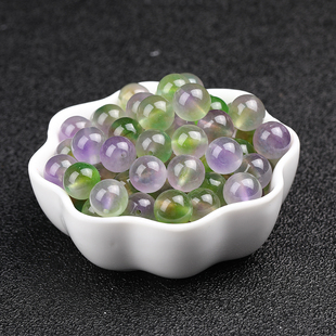 冰种西瓜玉散珠子水蜜桃色玉髓圆珠diy手工饰品黄紫冰飘花玉散珠