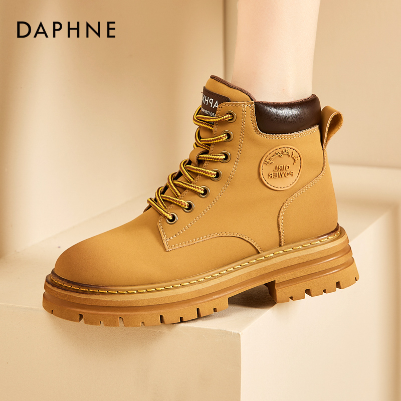 达芙妮爆款推荐真皮大黄靴马丁靴