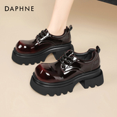 春秋厚底小个子增高复古英伦风系带单鞋 达芙妮大头皮鞋 女2026新款