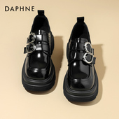 达芙妮乐福鞋 厚底高跟真皮英伦风小皮鞋 女2026新款 春秋魔术贴女鞋