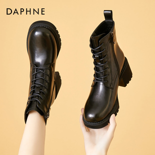 秋冬季 达芙妮马丁靴女加绒2025新款 厚底高跟靴子英伦风小个子短靴