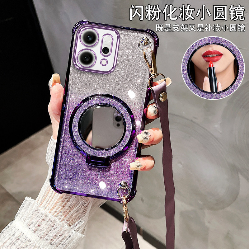 适用OPPORENO14手机壳Reno13创意女款Reno12斜跨保护套11带挂绳10防摔9硅胶8网红7气囊防摔6超薄5PLA110镜子