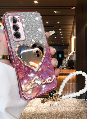 OPPOReno12Pro手机壳网红创意女款Reno11Pro/10/9/8/7/6镶钻镜面保护套reno5/4/3硅胶超薄防摔POOP高颜值挂绳