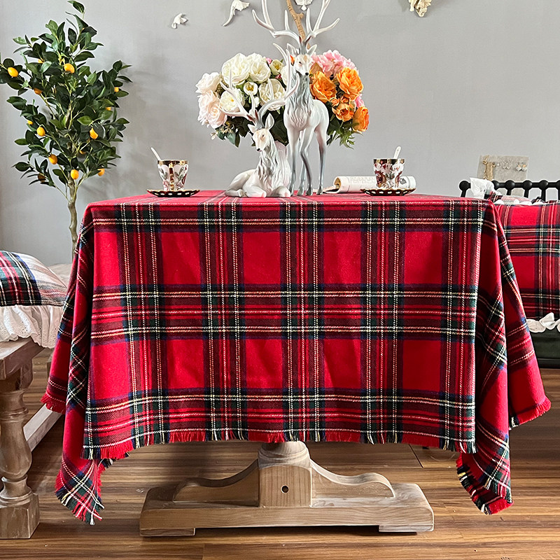 红色圣诞节桌布格子气氛感复古长方形餐桌布网红装饰场景布置盖巾,居家布艺,桌布,淘宝优惠券,粉丝福利购,淘宝优惠卷