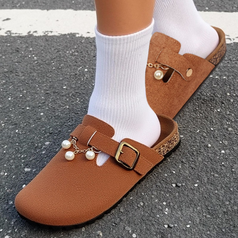 青年中国圆头拼色勃肯鞋穆勒鞋女