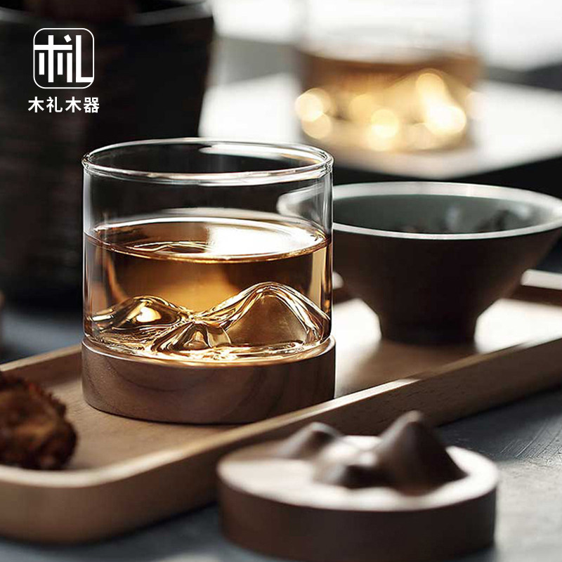 木礼木器创意实木底座玻璃品茗杯