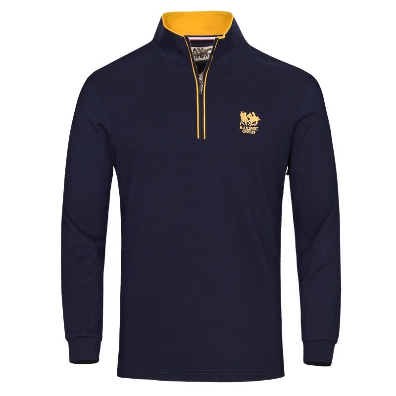 2025新款半高拉链长袖T恤男士商务休闲polo衫上衣纯色春秋季