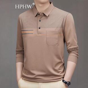 翻领长袖t恤男春秋2025新款中年爸爸装休闲商务有口袋polo衫