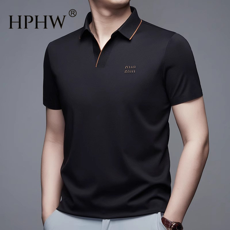冰丝短袖POLO衫男士夏季翻领纯色T恤中年商务休闲男装无痕上衣