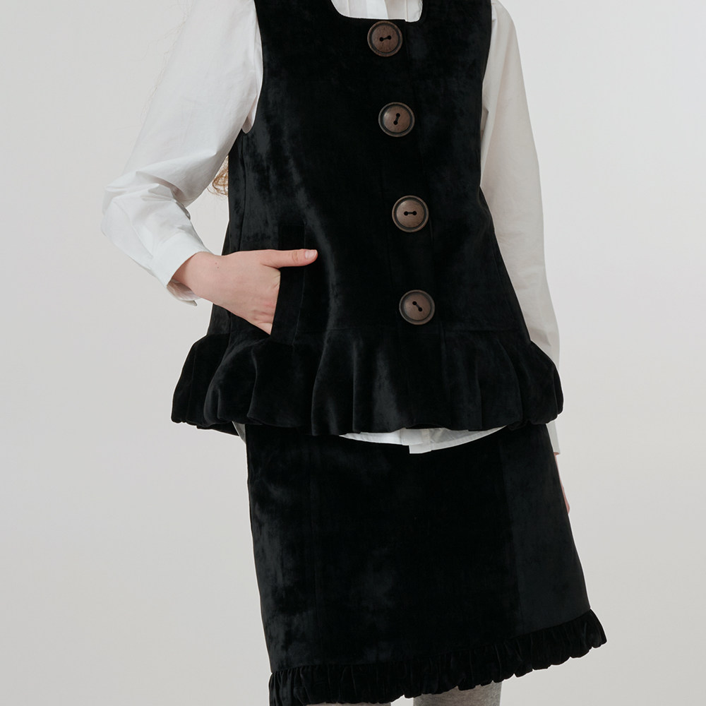 法式复古丝绒马甲套装