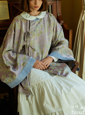 新中式国风复古香云纱人丝印花提花香芋紫上衣外套NuagesfrouFrou