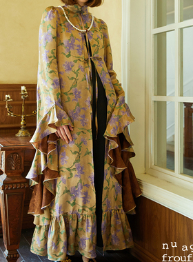 礼服新中式国风提花长款荷叶边香云纱人丝风衣外套NuagesFroufrou