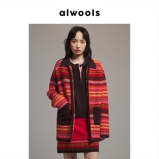 ALWOOLS2026早春胶囊复古费尔岛镶边廓形针织外套 明星同款