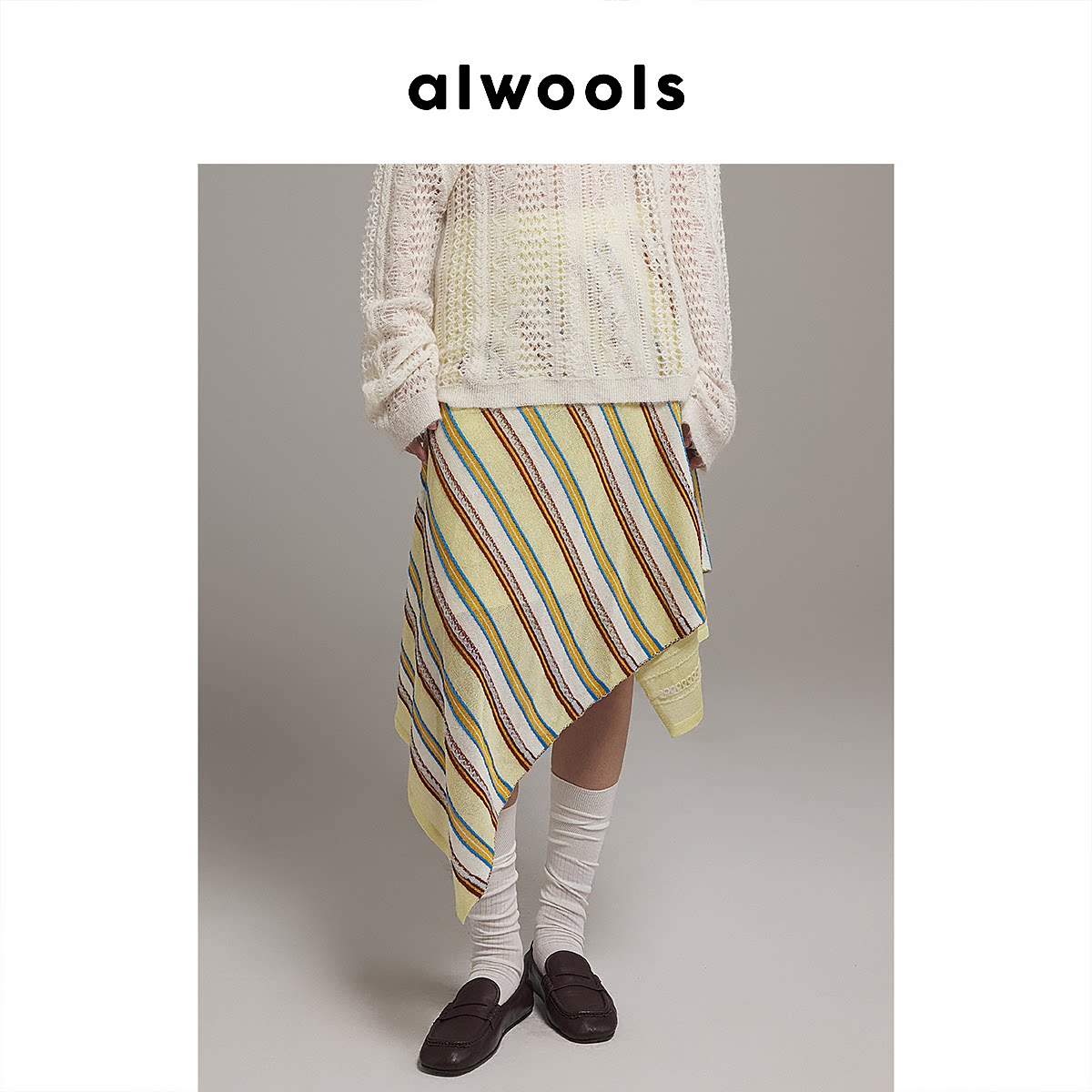 ALWOOLS2026早春新品胶囊复古立体条纹解构针织半裙