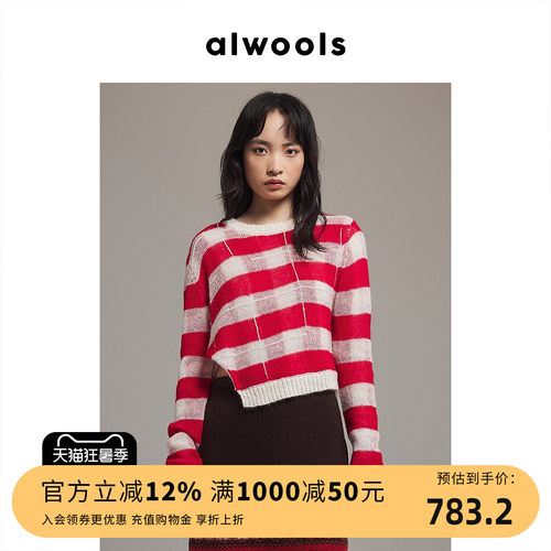 ALWOOLS早春格纹斜开衩针织衫