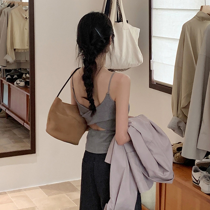 美背后背交叉吊带背心女夏内搭外穿带胸垫高级感绝美漂亮短款上衣