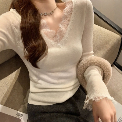 【送运费险】白色蕾丝花边打底衫