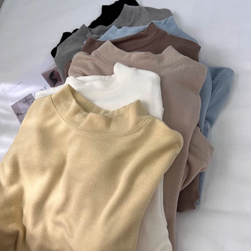 软糯奶黄色小立领打底衫女秋冬磨毛面膜中半高领正肩内搭长袖T恤,女装/女士精品,T恤,淘宝优惠券,粉丝福利购,淘宝优惠卷