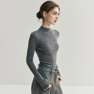 法式高级感灰色半高领针织打底衫女秋冬内搭薄款毛衣修身中领上衣
