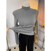 毛衣打底衫 女2025秋冬新款 正肩上衣冬季 半高领修身 灰色内搭针织衫