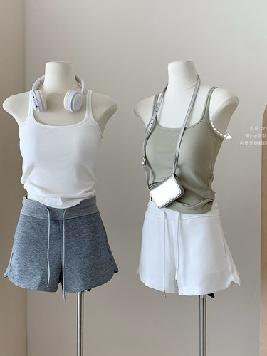 夏季带胸垫白色小吊带背心女