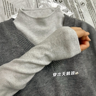 格雷系灰色长袖针织打底衫女秋冬保暖内搭半高领毛衣上衣2025新款
