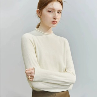 秋冬法式白色半高领针织衫上衣女长袖软糯内搭中领毛衣冬装打底衫